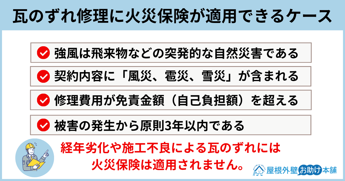 瓦のずれ修理に火災保険が適用できるケース